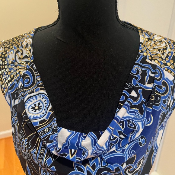 Cache elegant dress with beaded shoulders and nice belt size L  timeless piece - Picture 13 of 15